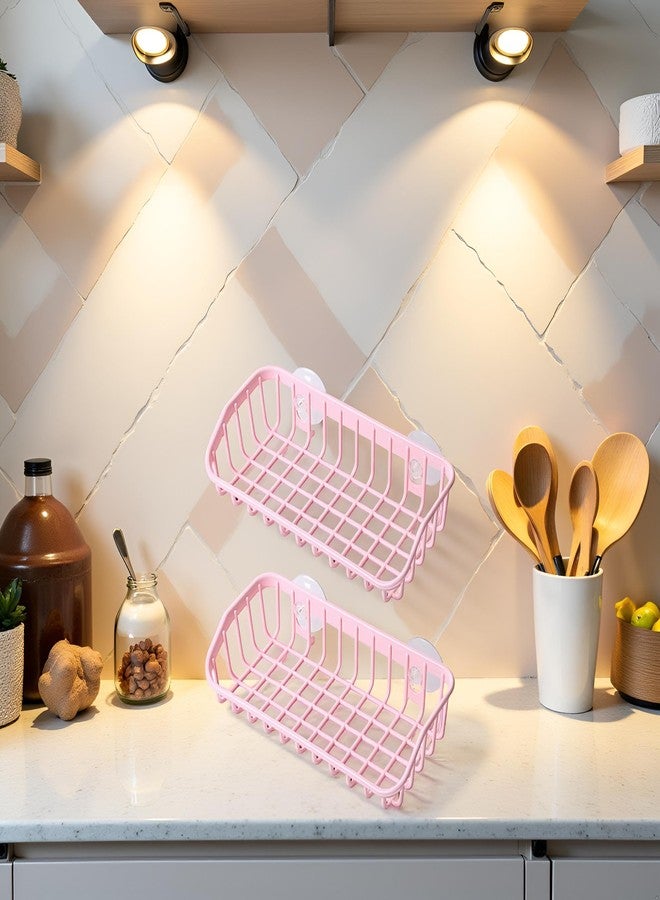 Labriciyon 2Pcs Pink Multifunctional Drain Rack,Hanging Storage Rack Drain Rack Sink Shelf Suction Cup Dishwashing Soap Sponge Holder for Kitchen Accessories Racks and Holders, Dish Racks - Image 4